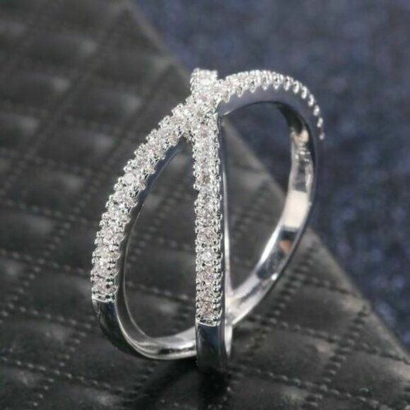 Sterling Silver Pave Diamond Criss Cross Ring - Picture 5 of 6